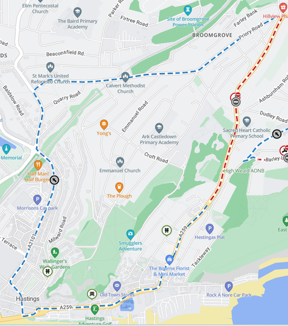 Map showing extent of works area and diversion route