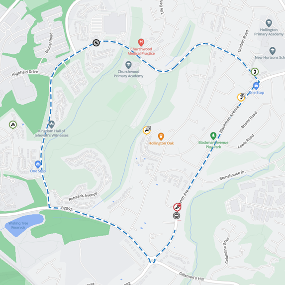 Map showing extent of works area and diversion route