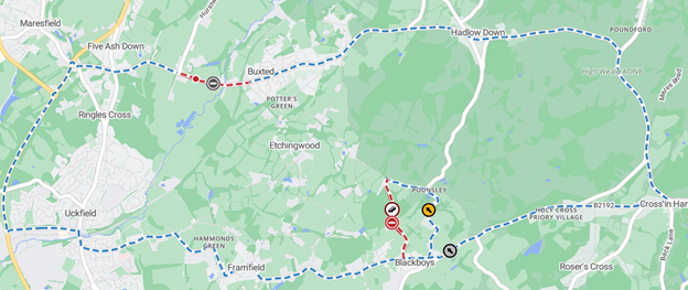 Map showing extent of works area and diversion route