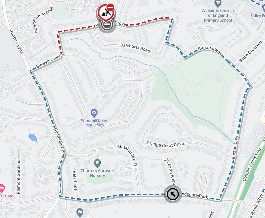 Map showing location of works area and diversion route