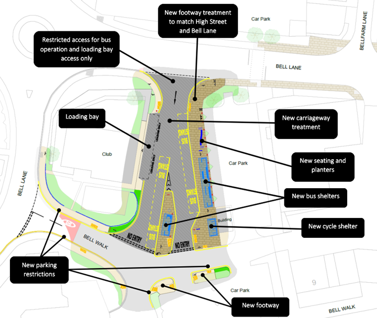 Map showing new layout of bus station following works