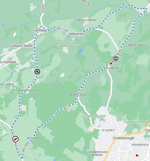 Map showing location of works area and diversion route