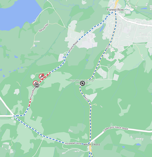 Map showing location of works area and diversion route