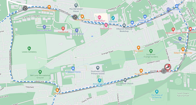 Map showing location of works area and diversion route