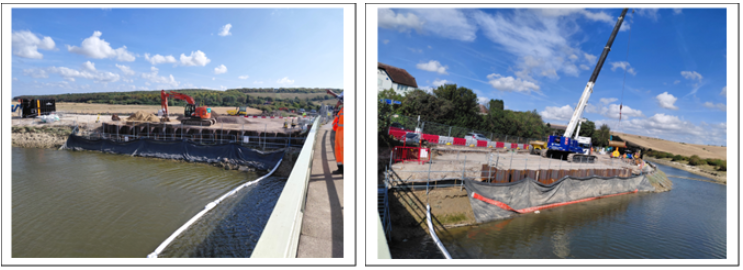 Sheet piling completed on both sides of the river
