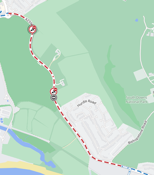 Map showing works area between Avis Road, Newhaven and Marine Parade, Bishopstone