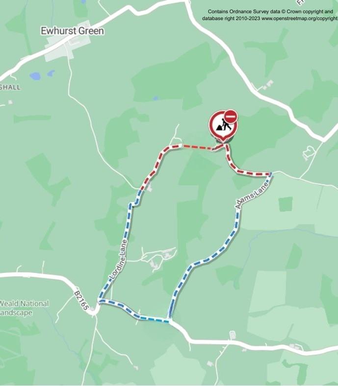 Map showing works area and diversion route