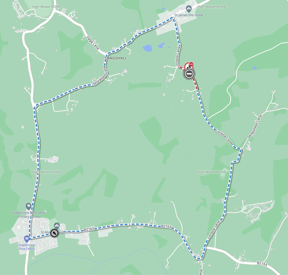 Map showing location of works area and diversion route