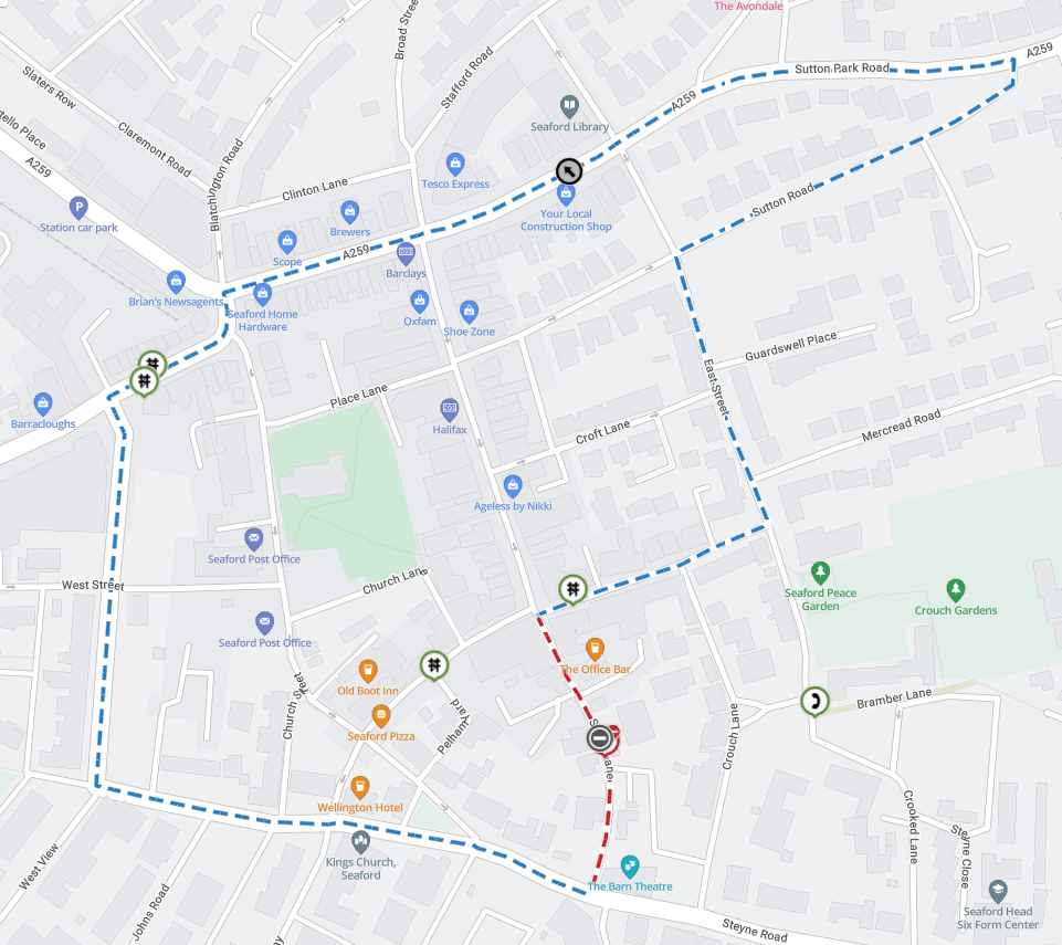 Map showing location of works area and diversion route
