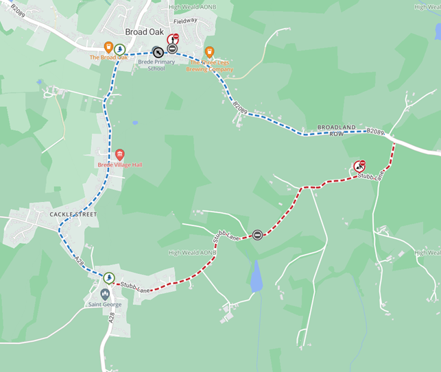 Map showing location of works area and diversion route