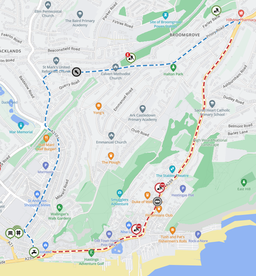 Map showing location of works area and diversion route