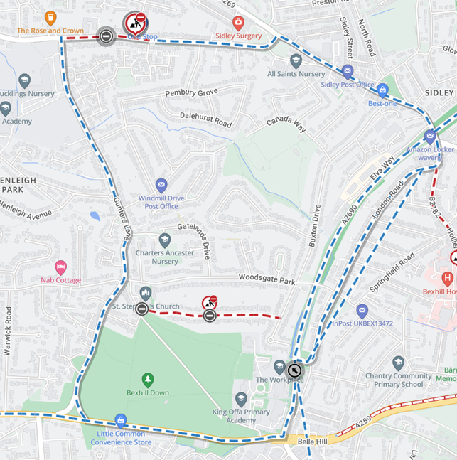 Map showing location of works area and diversion route