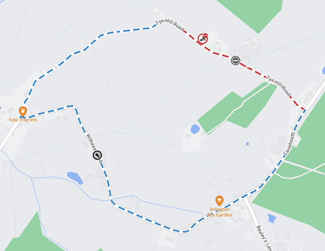 Map showing location of works area and diversion route
