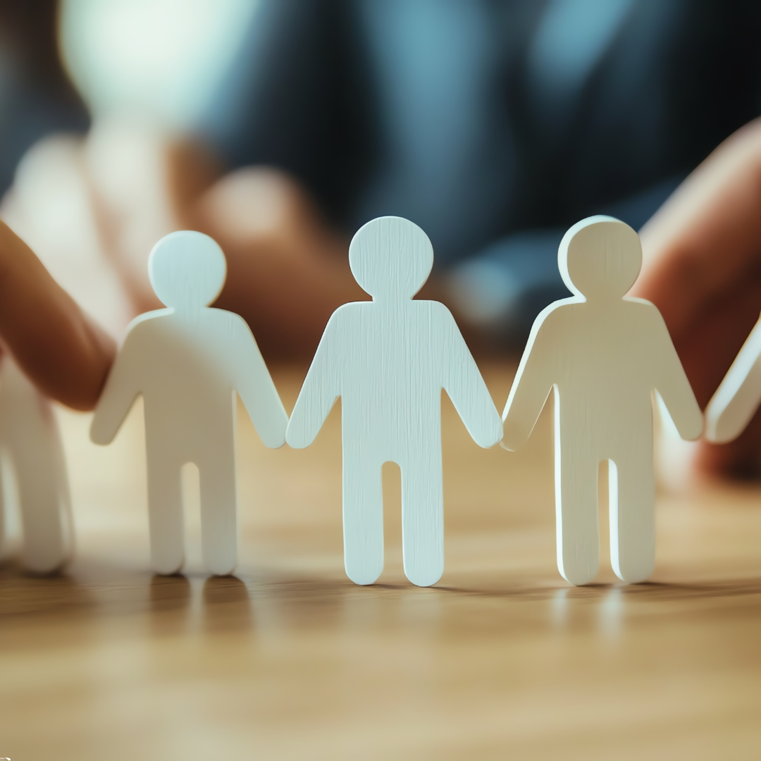 Image of 3 paper people in a row