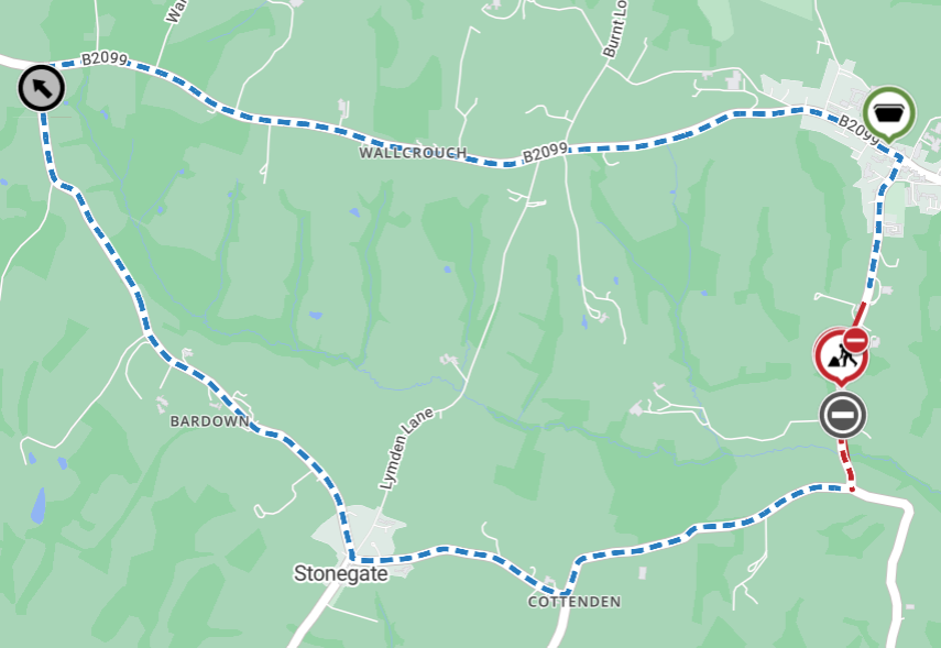 Map showing location of works area and diversion route