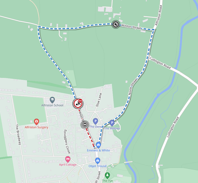 Map showing location of works and diversion route