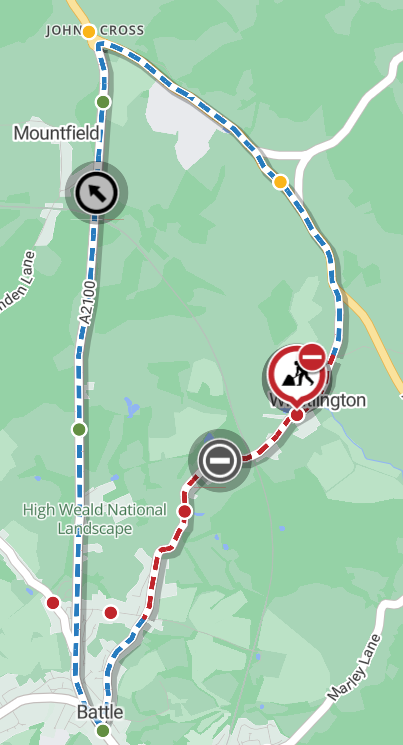 Map showing location of works area and diversion route