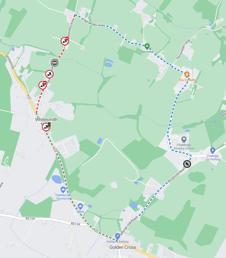 Map showing location of works area and diversion route