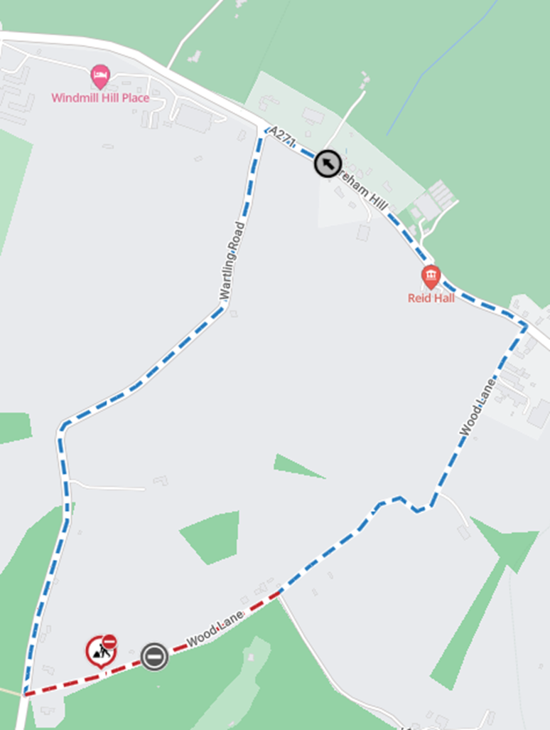 Map showing location of works area and diversion route