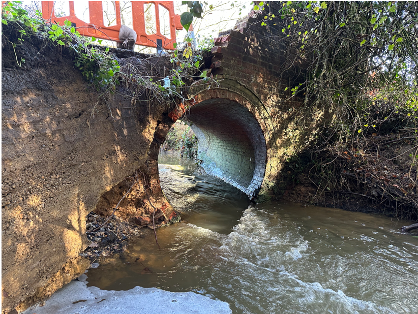 An image showing the extent of the water damage to the Shawford Bridge