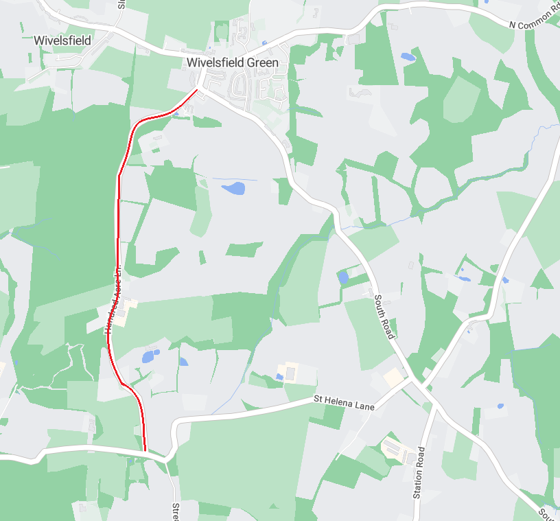 Map showing the extent of the works area as a red line from the Middle Common Lane junction to the junction with South Road