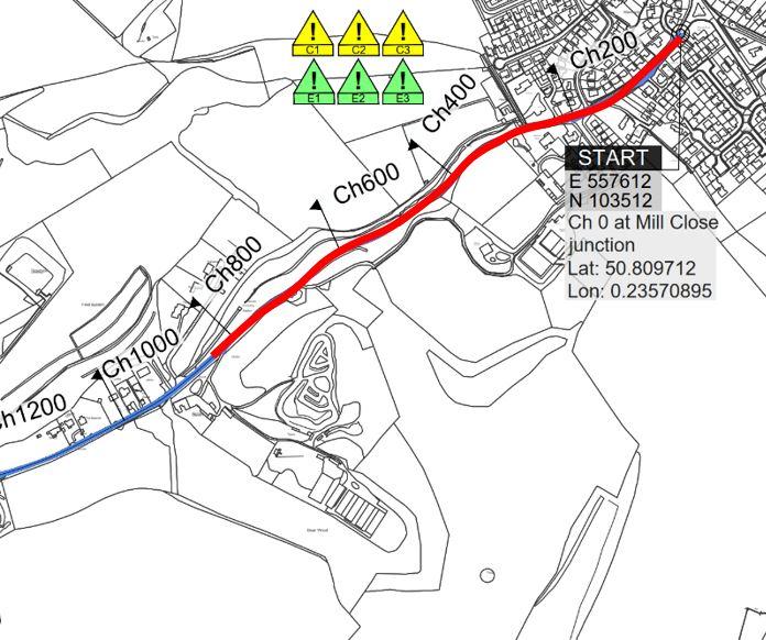 Map showing location of Jevington Road phase 2 resurfacing