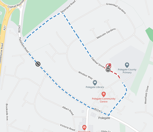 Map showing extent of Oakleaf Drive closure