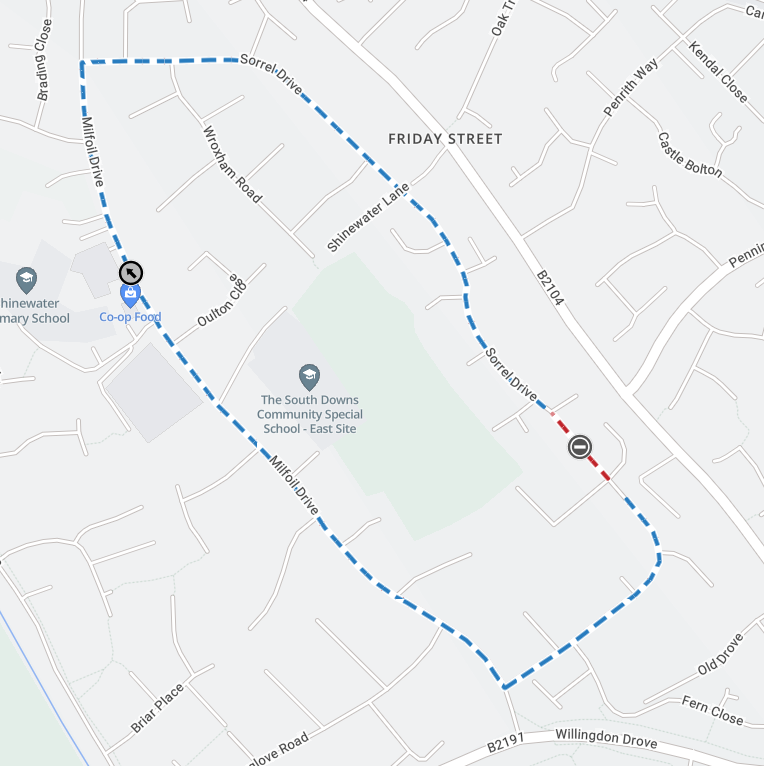 Map showing extent of works area and diversion route