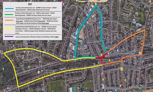 map for terminus road bexhill roundabout works